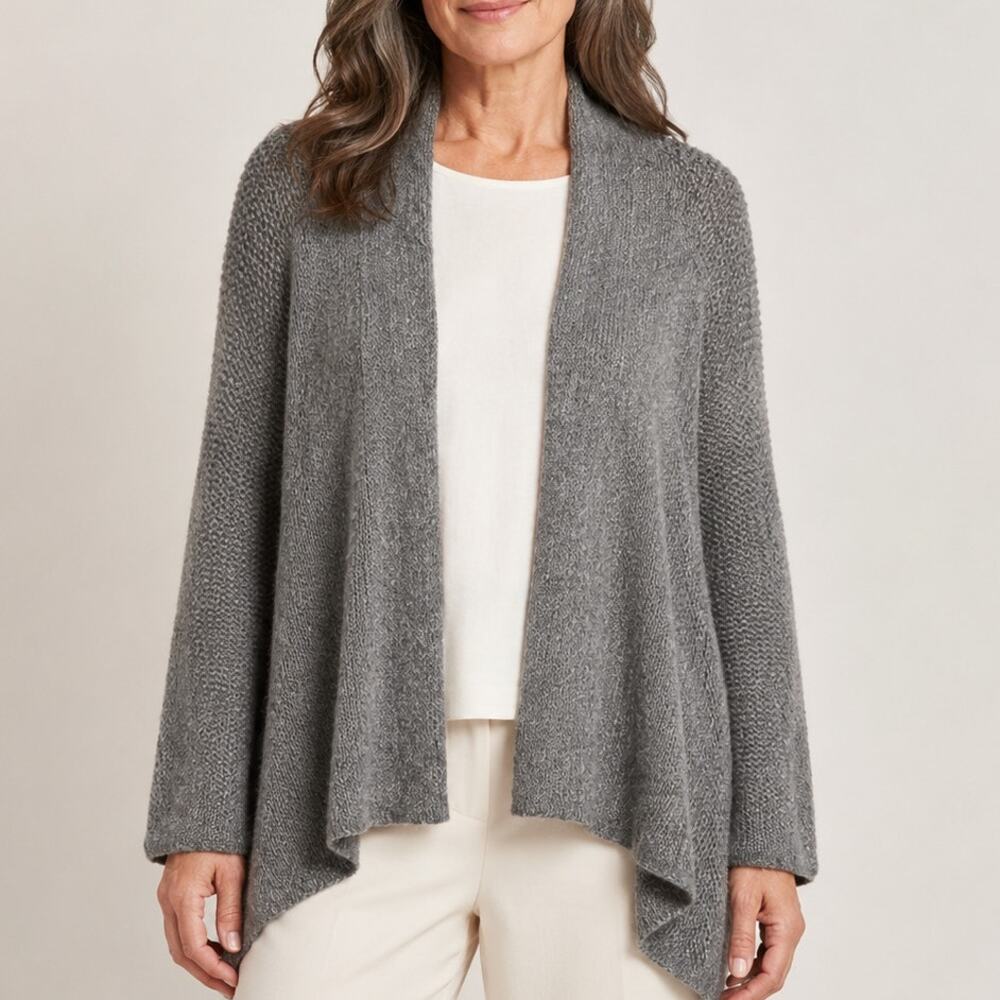 Eileen Fisher Open Cardigan XL Metallic Alpaca Knit Gray Shrug Minimalist